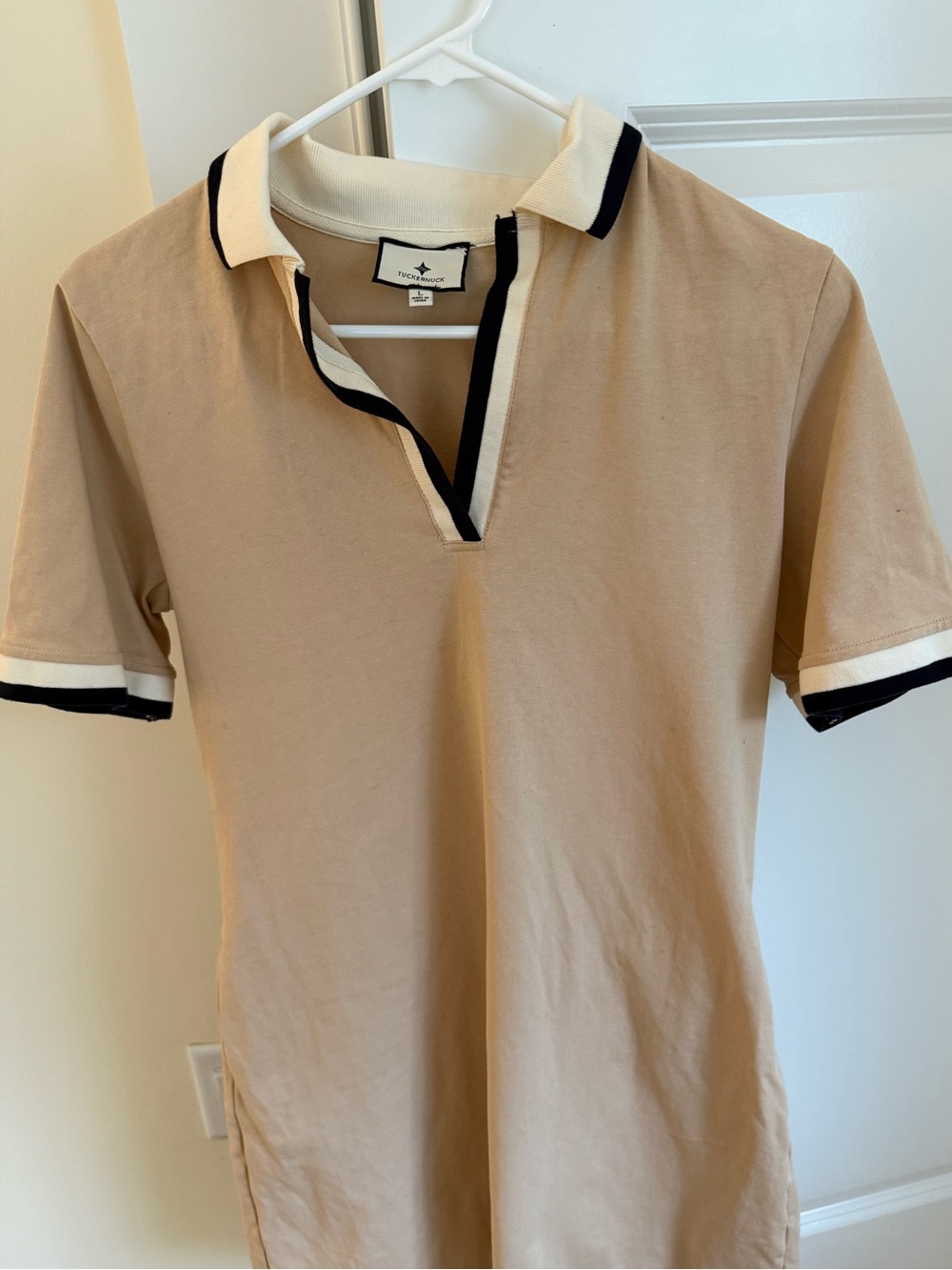 Tuckernuck Tan Polo Dress Black Trim Size L with pockets